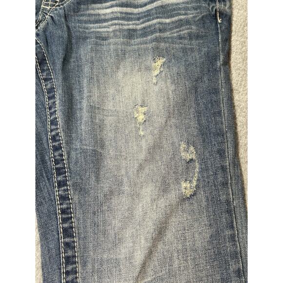 T.K. Axel Jeans Mens W32 L32 Wolcott Boot Cut Distressed Ripped Blue Denim - Picture 11 of 16